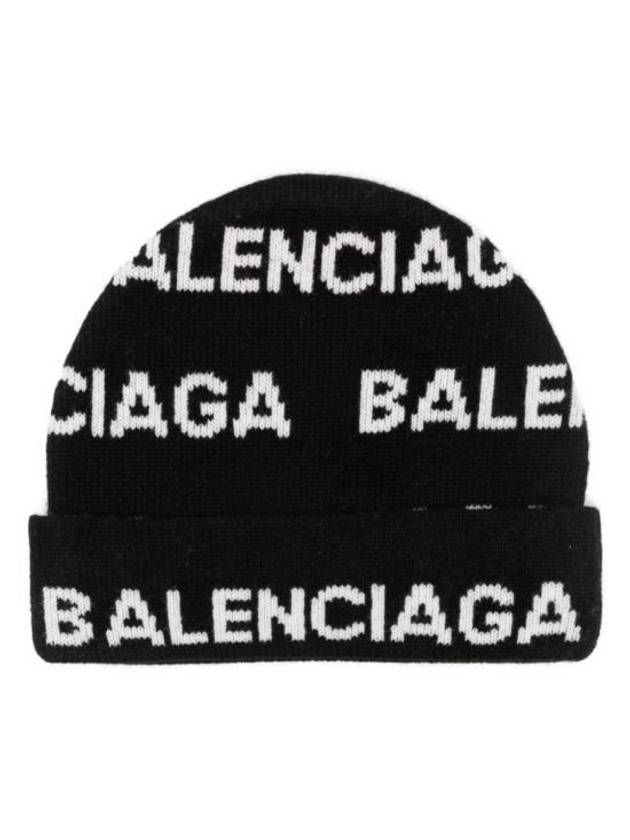 Intarsia Knit Wool Blend Beanie Black - BALENCIAGA - BALAAN 2