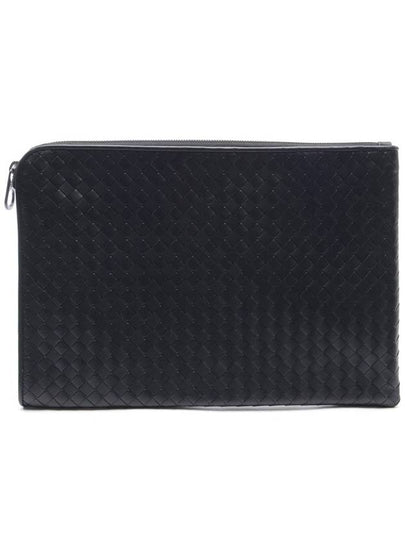 Intrecciato Weaving Zipper Medium Clutch Bag Black - BOTTEGA VENETA - BALAAN 2