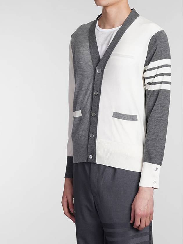 Men's Sustainable Classic Diagonal Wool Cardigan Tonal Grey - THOM BROWNE - BALAAN 5