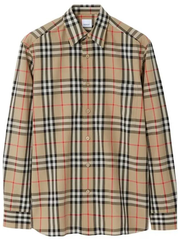 Check Cotton Long Sleeve Shirt Beige - BURBERRY - BALAAN 3