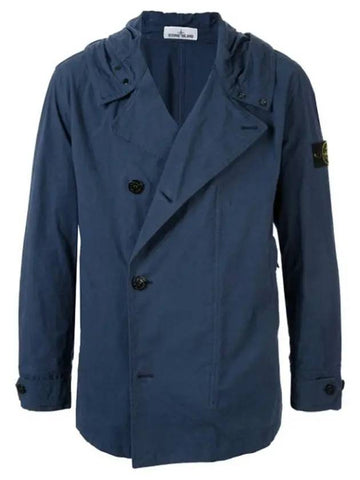 Cordura Cotton Hooded Jacket Blue - STONE ISLAND - BALAAN 1