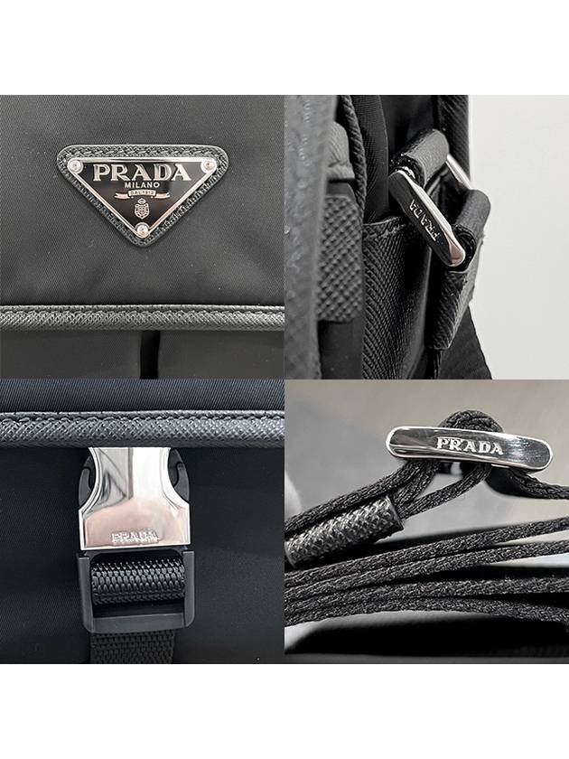 Triangle Logo Re-Nylon Saffiano Leather Messenger Bag Black - PRADA - BALAAN 7