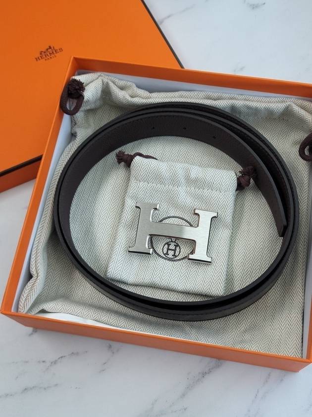 H Buckle 32MM Reversible Leather Belt Noir Etain - HERMES - BALAAN 4