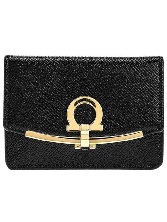 Gancini Calfskin Card Wallet Black - SALVATORE FERRAGAMO - BALAAN 2