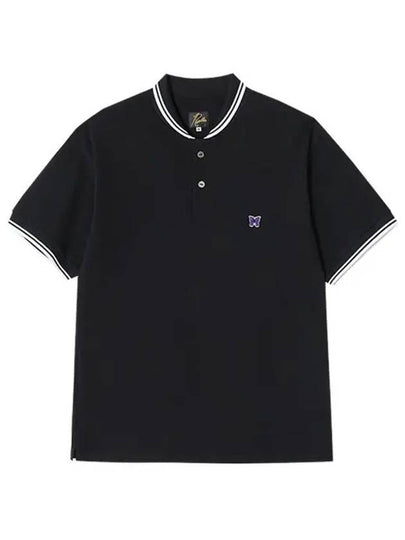 Embroidered Logo Short Sleeve Polo Shirt Black - NEEDLES - BALAAN 2