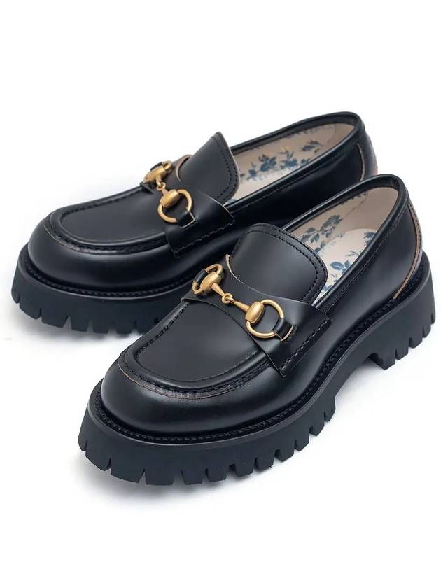 Women's Rug Sole Horsebit Low Heel Loafer Black - GUCCI - BALAAN.