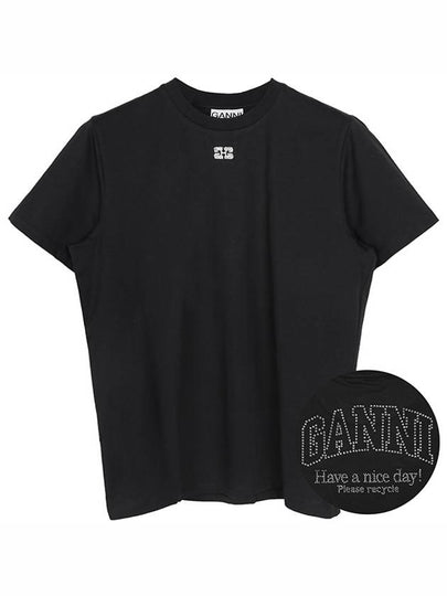 Relax Rhinestone Logo Cotton Short Sleeve T-Shirt Dark Grey - GANNI - BALAAN 2