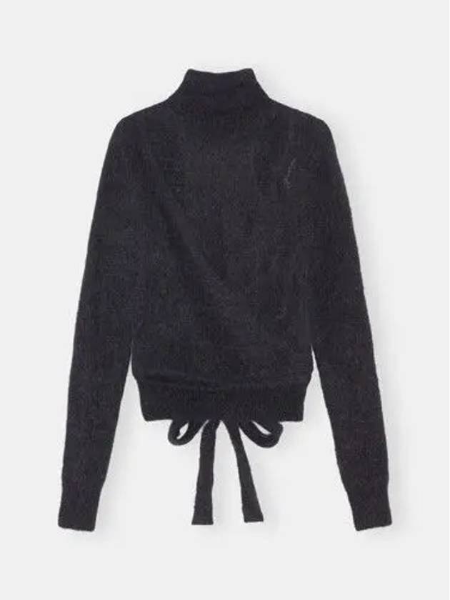 Brushed Cut-Out Wrap Turtleneck Black - GANNI - BALAAN 4