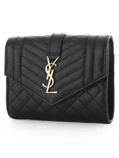 Monogram Envelope Compact Tri-Fold Matelasse Halfwallet Black - SAINT LAURENT - BALAAN 2