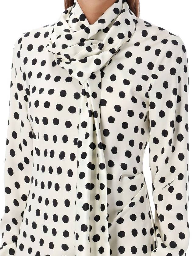 Polka dot print satin long dress off white - MSGM - BALAAN 4