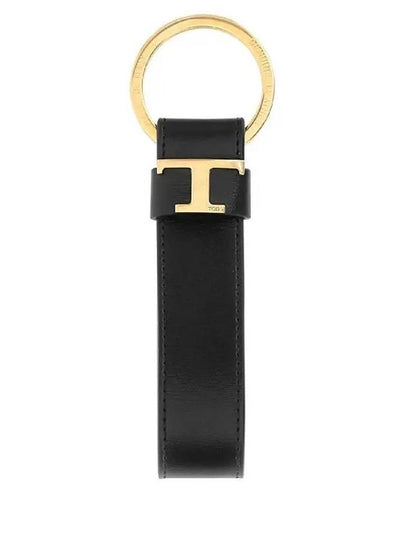 T Logo Leather Key Ring Black - TOD'S - BALAAN 2