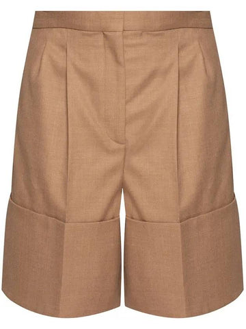 Wide Turn-Up Pintuck Wool Shorts Brown - BURBERRY - BALAAN 1