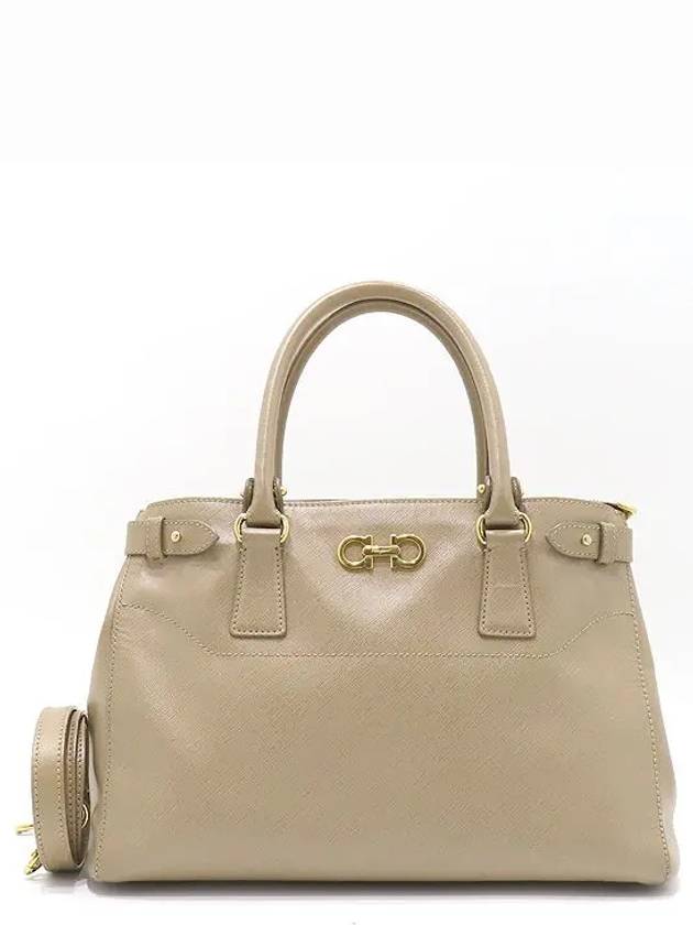 Ferragamo 21 D940 Beige Saffiano Leather Tote Bag Shoulder Strap 2WAY - SALVATORE FERRAGAMO - BALAAN 2