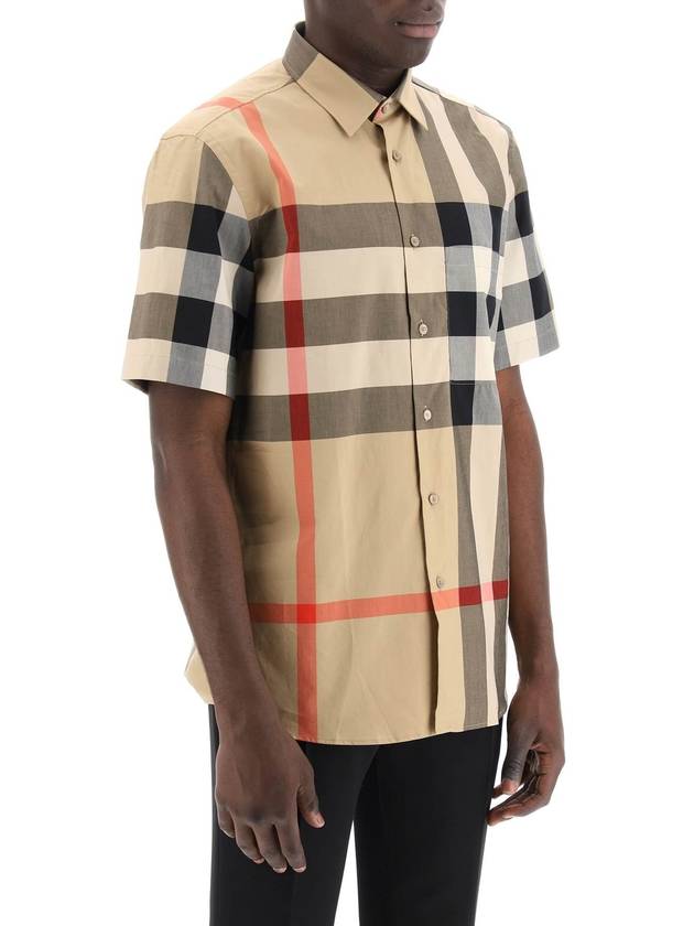 Men's Check Motif Cotton Short Sleeve Shirt Beige - BURBERRY - BALAAN 3