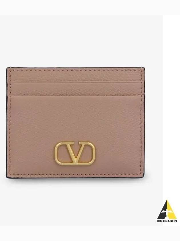 V Logo Signature Card Wallet Rose Cannelle - VALENTINO - BALAAN 2