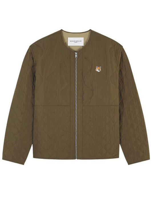 Men's Institutional Fox Head Quilted Nylon Zip-Up Jacket Khaki - MAISON KITSUNE - BALAAN 2