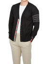 Men's Classic V-neck Merino Wool Cardigan Black - THOM BROWNE - BALAAN 6