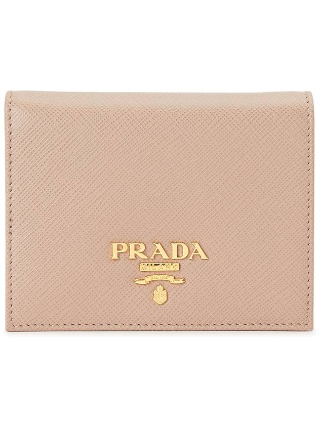 Saffiano Metal Logo Gold Fold Wallet Pink - PRADA - BALAAN 2