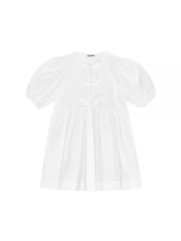 String Cotton Poplin Short Dress Bright White - GANNI - BALAAN 2