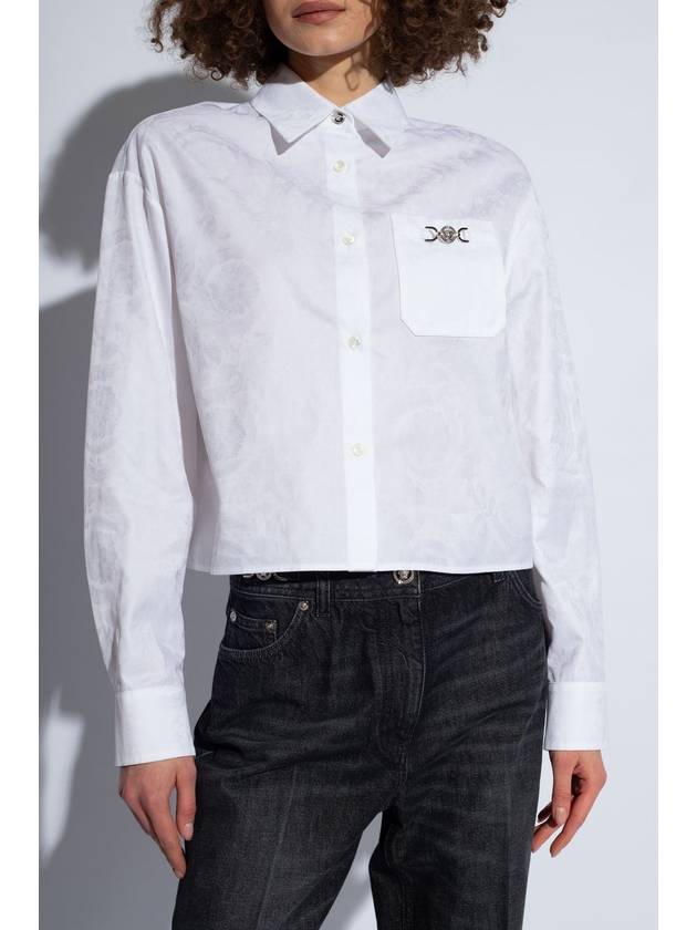 Barocco Jacquard Crop Long Sleeve Shirt White - VERSACE - BALAAN 4