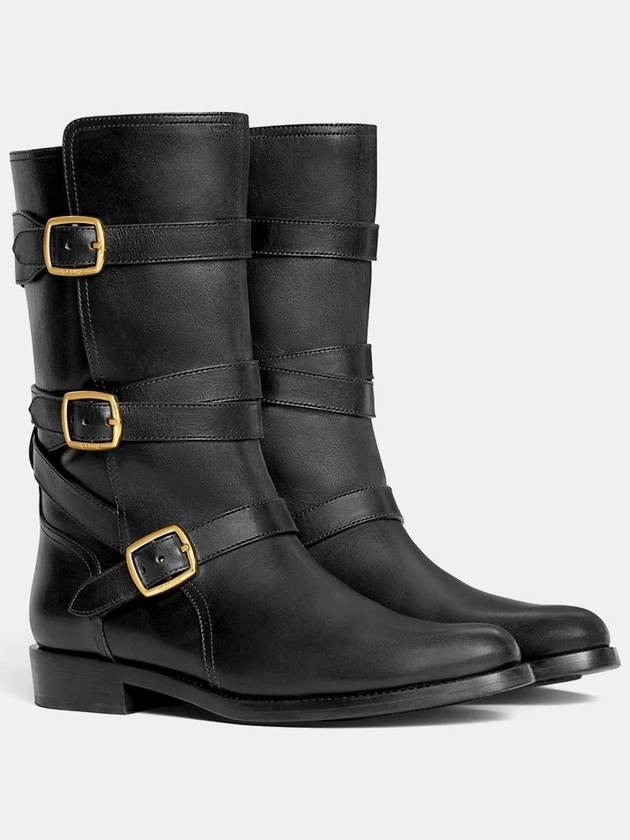 Lyra Triple Buckles Calfskin Middle Boot Black - CELINE - BALAAN 3