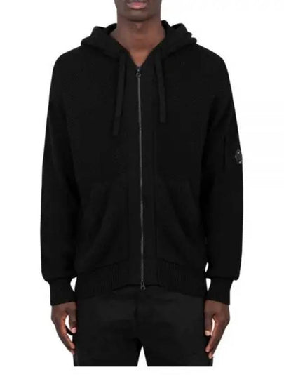 Re Wool Knit Hooded Zipped Cardigan Black - CP COMPANY - BALAAN 2