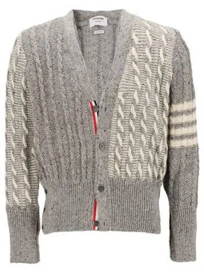 Funmix Donnyroll Cable 4 Bar V-Neck Cardigan White - THOM BROWNE - BALAAN 2