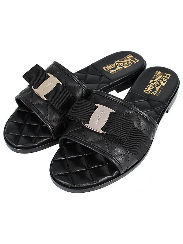 Vara Quilted Slippers Black - SALVATORE FERRAGAMO - BALAAN 2