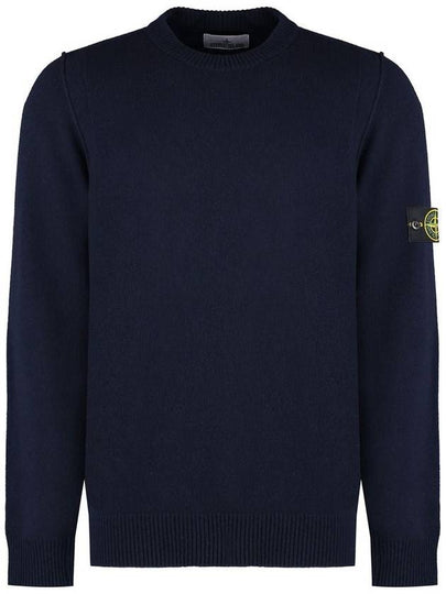 Logo Patch Lambswool Crewneck Knit Top Navy - STONE ISLAND - BALAAN 2