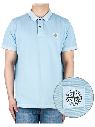 Men's Logo Patch Short Sleeve Polo Shirt Sky Blue - STONE ISLAND - BALAAN 2