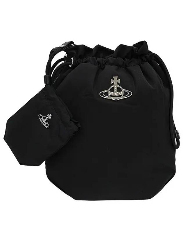 Logo Plaque Drawstring Bucket Bag Black - VIVIENNE WESTWOOD - BALAAN 3