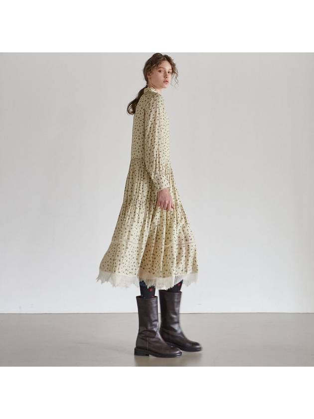 Women's Lace Tiered Printing Shirring DressBeige - MITTE - BALAAN 5