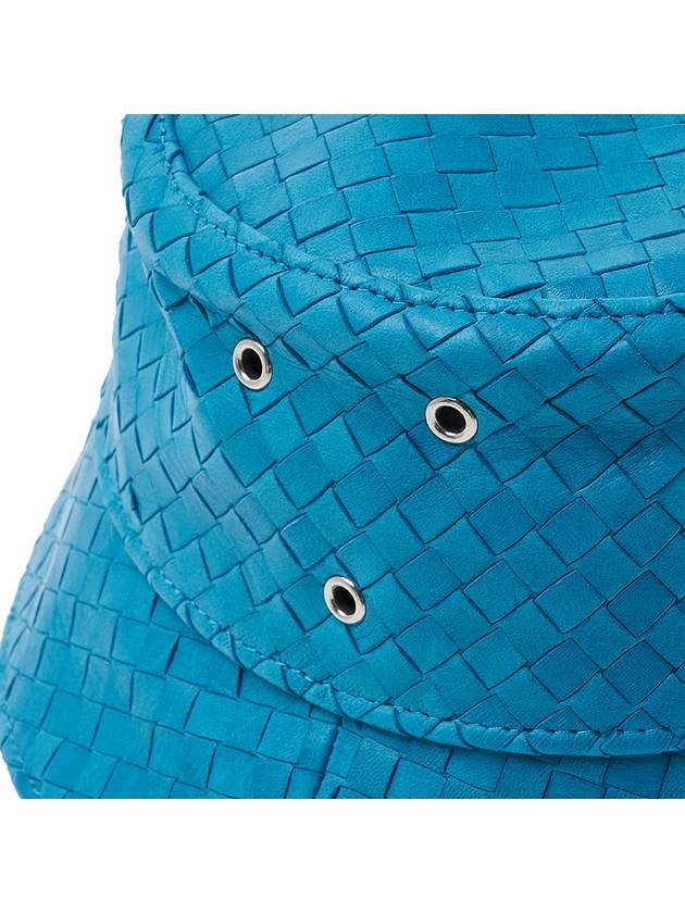 Intrecciato Leather Bucket Hat Blue - BOTTEGA VENETA - BALAAN 7