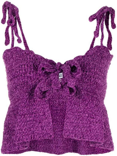 Crochet Velvet Peplum Sleeveless Purple - GANNI - BALAAN 1