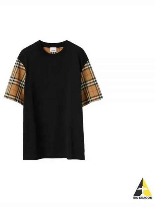 Vintage Check Sleeve Cotton Oversized T-shirt Black - BURBERRY - BALAAN 2