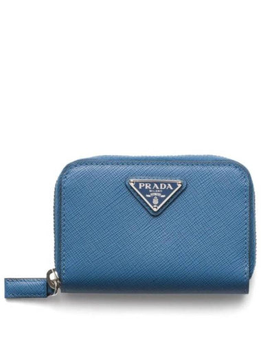 Triangle Logo Saffiano Leather Card Wallet Blue - PRADA - BALAAN 1