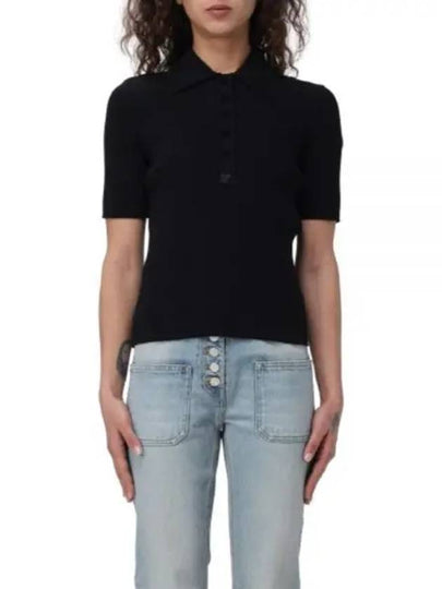 Iconic Logo Rib Short Sleeve Polo Knit Top Black - COURREGES - BALAAN 2