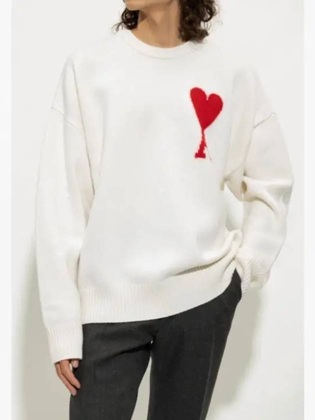 Big Heart Logo Knit Top White - AMI - BALAAN 8