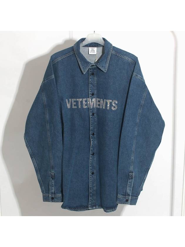 Crystal Logo Overfit Denim Cotton Long Sleeve Shirt Blue - VETEMENTS - BALAAN 2