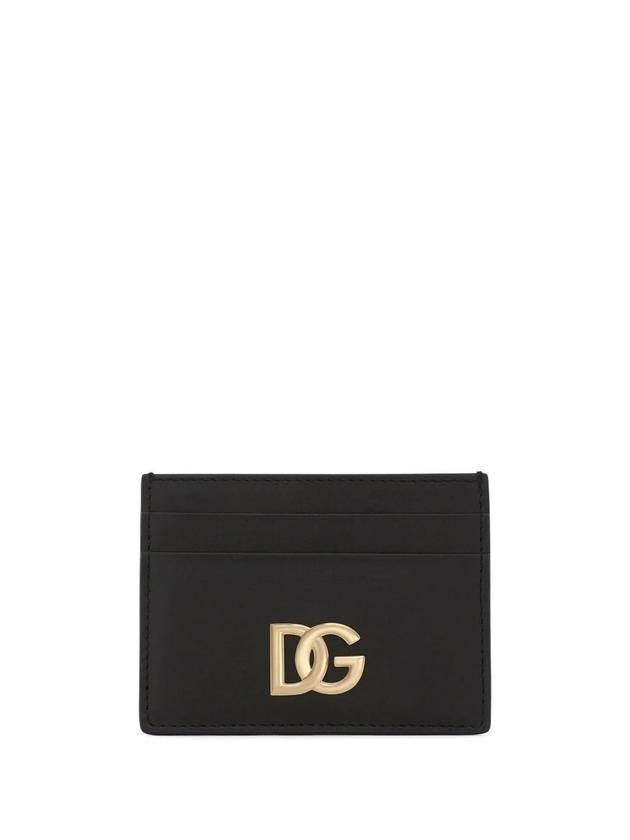 DG Logo Calfskin Leather Card Wallet Black - DOLCE&GABBANA - BALAAN 1