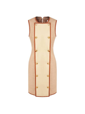 Button Panel Detail Wool Blend Midi Dress Biscuit - BURBERRY - BALAAN 1