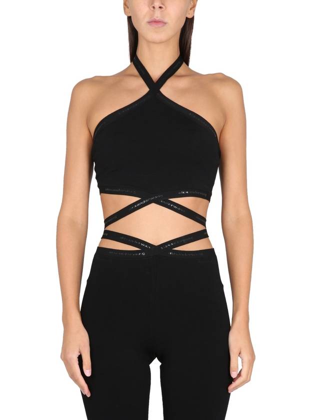 Women's Logo Halter Viscose Knit Sleeveless Black - ALEXANDER WANG - BALAAN 2