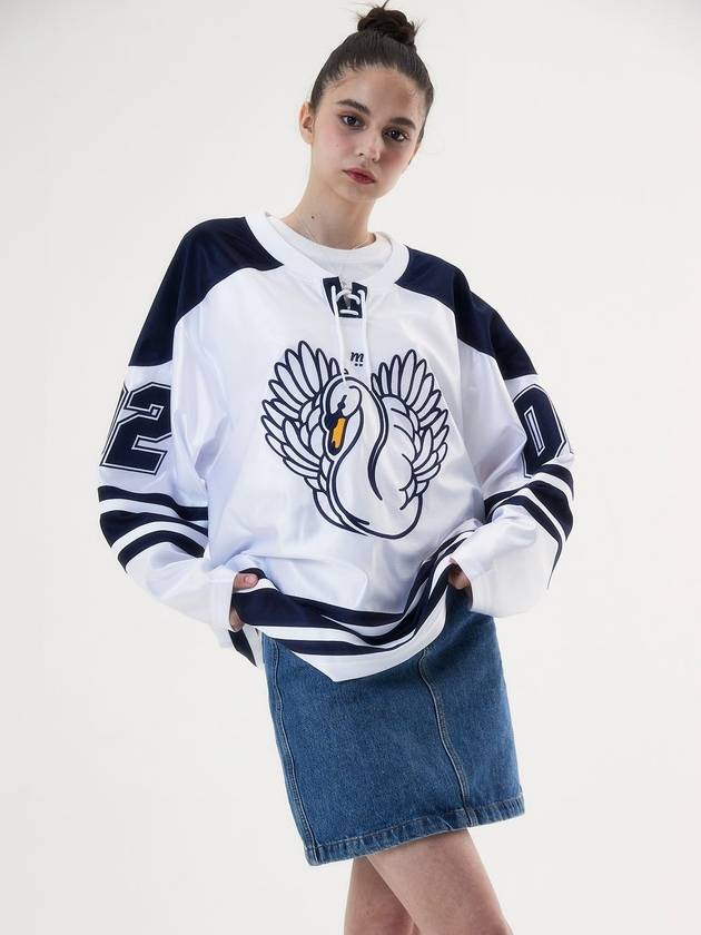 Hockey Swan Jersey Long Sleeve T-shirt White - MSKN2ND - BALAAN 3