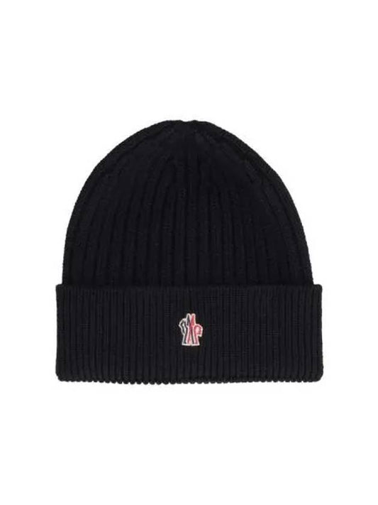 Grenoble logo patch wool knit beanie black hat 197033 - MONCLER - BALAAN 1