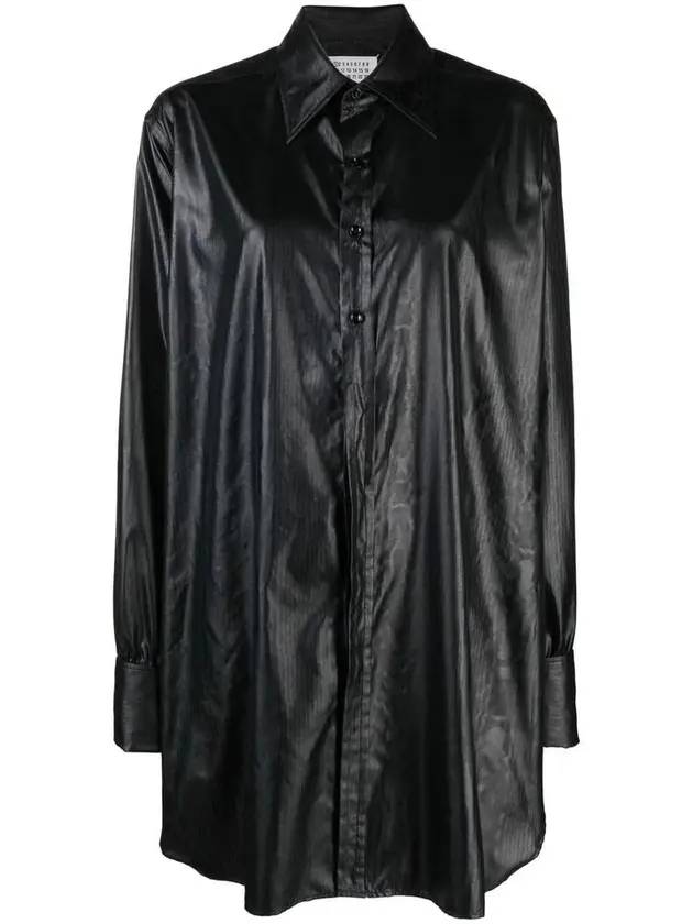 Shiny Coated Textured Long Shirt Black - MAISON MARGIELA - BALAAN 1