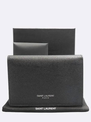 469338 Black Grain Emboss Leather Business Card Holder - SAINT LAURENT - BALAAN 1