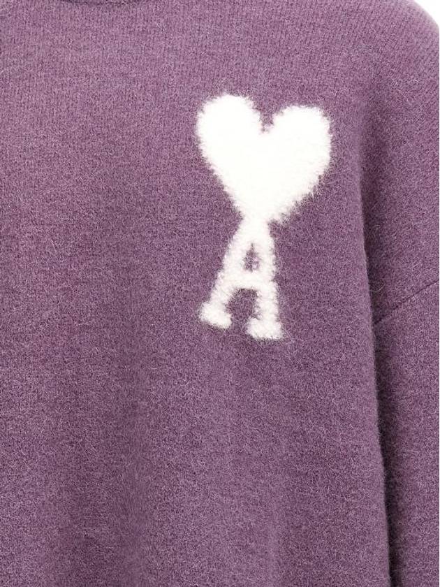 Intarsia Logo Crewneck Knit Top Lilac - AMI - BALAAN 5