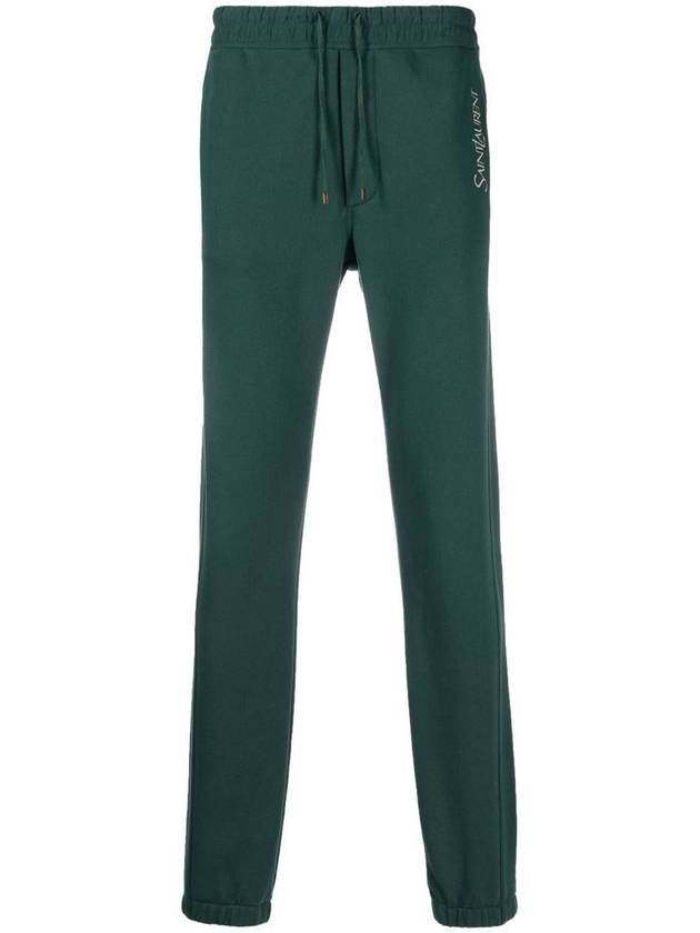 Embroidered Logo Fleece Track Pants Green - SAINT LAURENT - BALAAN 2