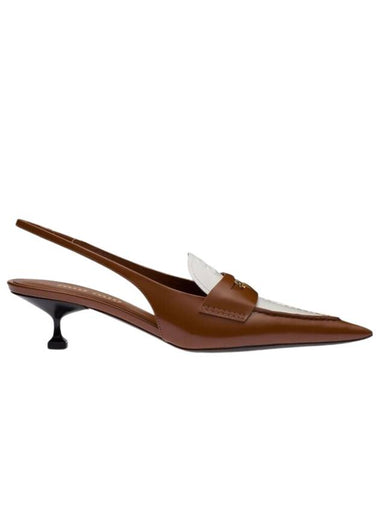 Leather Penny Slingback Heels Brown - MIU MIU - BALAAN 1