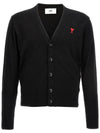 Red Heart Logo Merino Wool Cardigan Black - AMI - BALAAN 2